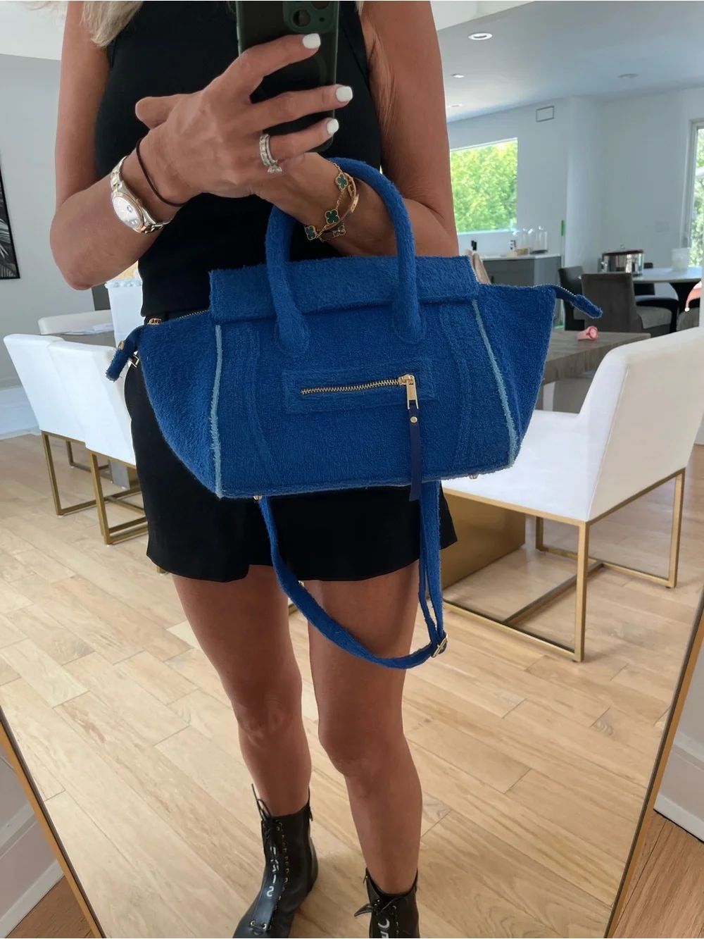 New Celine Blue terry cloth with blue trim Textured Tote Bag